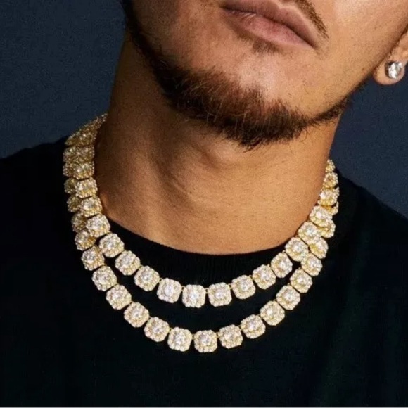 Iced Big Cubic Zirconia 8.5" Bracelet 18" 20" 24" Chain Gold Plate Icy Necklace - Picture 1 of 5